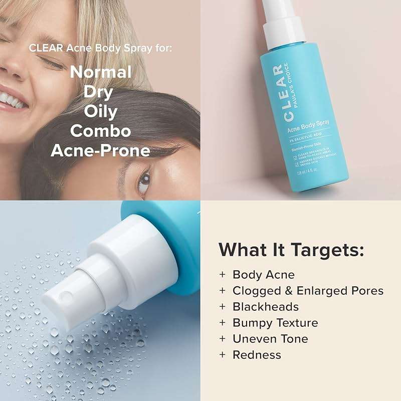 Paula's Choice CLEAR Exfoliating Back & Body Acne Spray, Bacne Spray with 2% BHA Salicylic Acid Back Acne Treatment for Clogged Pores, Blackheads & Breakouts, Alcohol-Free, Fragrance-Free, 4 Fl Oz - Image 4