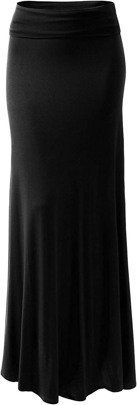 URBAN K Womens Basic Foldable High Waist Regular and Plus Size Maxi Skirts - Image 2