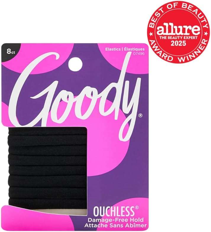 Goody Ouchless Seamless Hair Elastics, 8 Ct, Black, Damage-Free Gentle Hold Elastic Ties, No Snag or Pull, For All Occasions, Chic Styling Accessories for Women & Men, All Hair Types - Image 2
