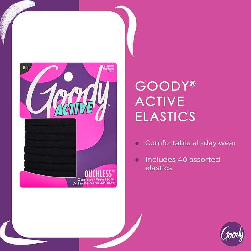 Goody Ouchless Seamless Hair Elastics, 8 Ct, Black, Damage-Free Gentle Hold Elastic Ties, No Snag or Pull, For All Occasions, Chic Styling Accessories for Women & Men, All Hair Types - Image 4