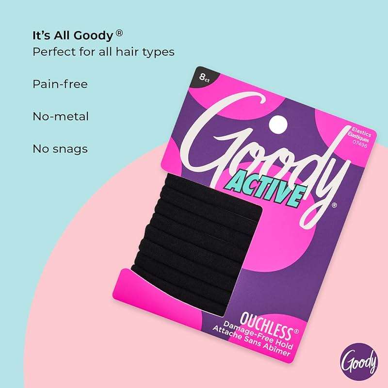Goody Ouchless Seamless Hair Elastics, 8 Ct, Black, Damage-Free Gentle Hold Elastic Ties, No Snag or Pull, For All Occasions, Chic Styling Accessories for Women & Men, All Hair Types - Image 5