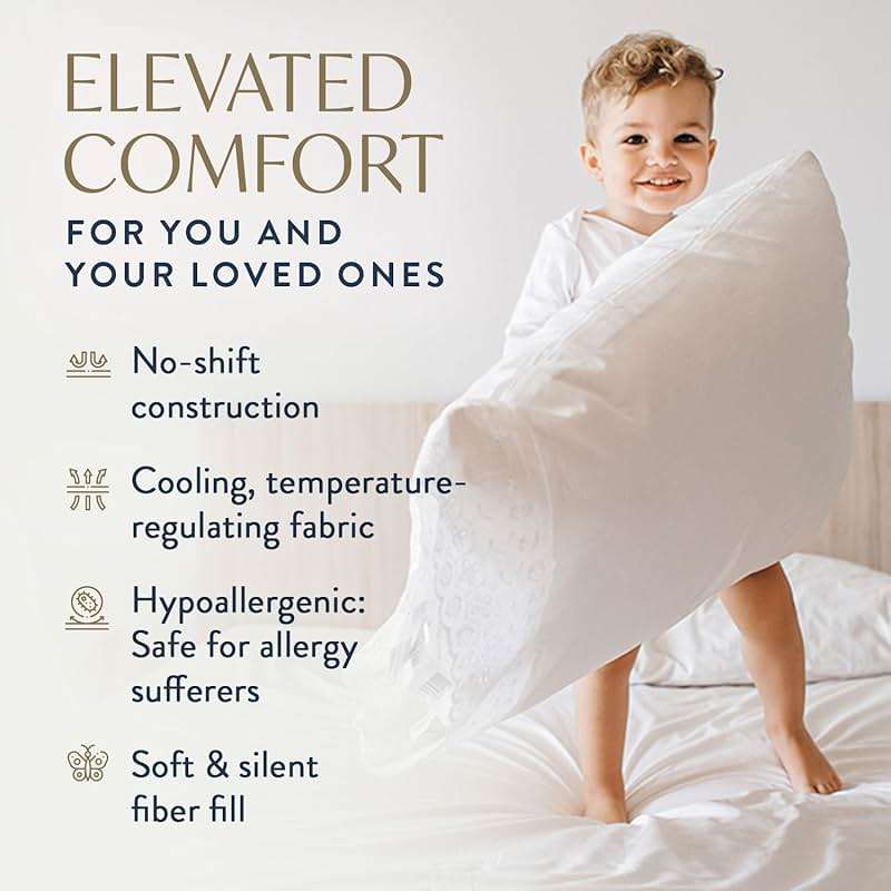 Digital Decor 100% Cotton Luxury Hotel Pillows Standard Size Set of 2, Cooling Down Alternative Bed Pillows for Sleeping, Hypoallergenic Soft Pillows for Side & Back Sleepers, Made in USA, 26" x 20" - Image 4