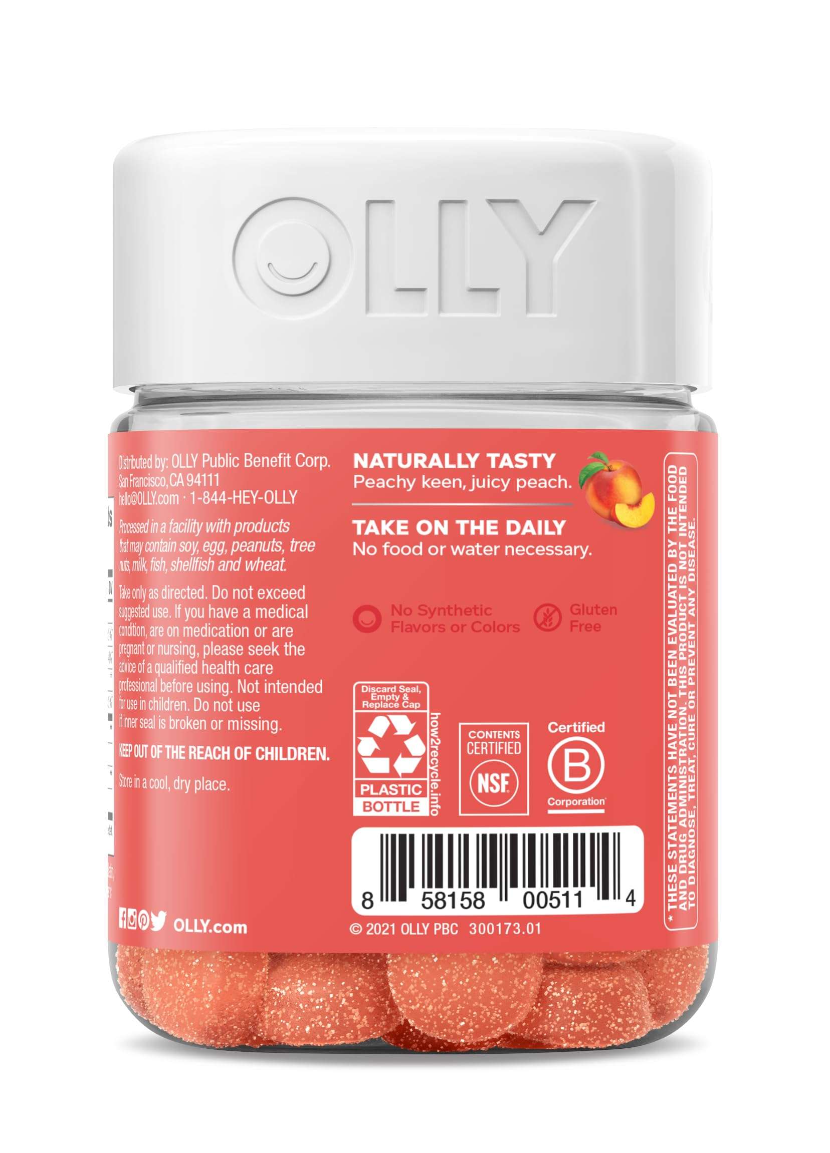 Olly, Probiotic + Prebiotic Gummy, 500 Million CFUs, Fos, Adult Chewable Supplement for Men and Women, Peach Flavored, 30 Day Supply, 30 Count - Image 7