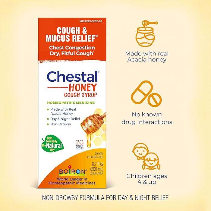 Boiron Chestal Honey Adult Cold and Cough Syrup for Nasal and Chest Congestion, Runny Nose, and Sore Throat Relief - 6.7 Fl oz - Image 3