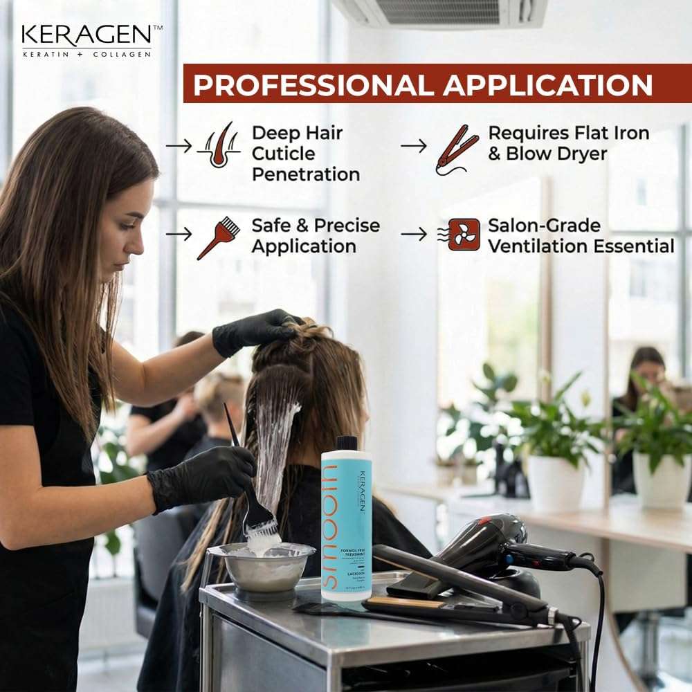 Keragen Brazilian Keratin Smoothing Treatment | Formaldehyde-Free Blowout for Frizzy, Dry, or Damaged Hair | Smooth, Silky Results | Fine to Medium Hair | 16 Oz - Image 2