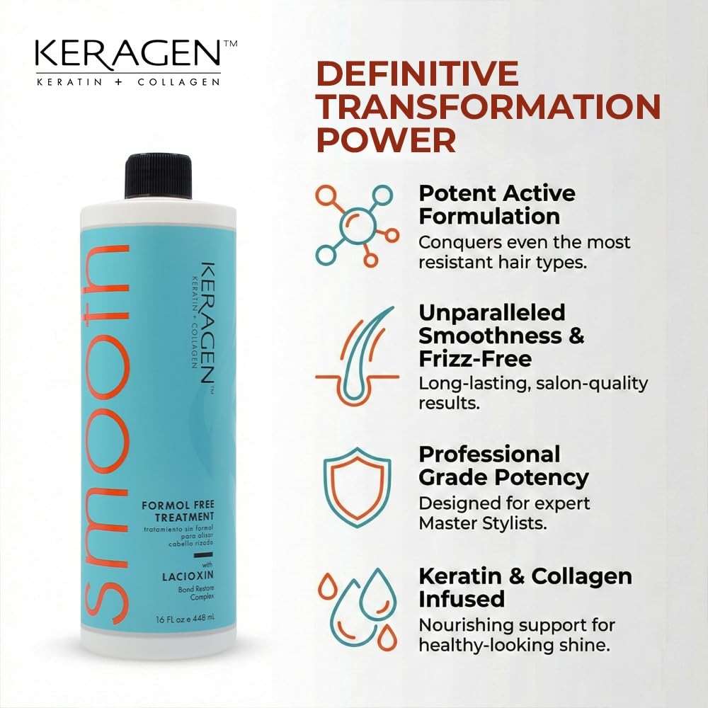 Keragen Brazilian Keratin Smoothing Treatment | Formaldehyde-Free Blowout for Frizzy, Dry, or Damaged Hair | Smooth, Silky Results | Fine to Medium Hair | 16 Oz - Image 3
