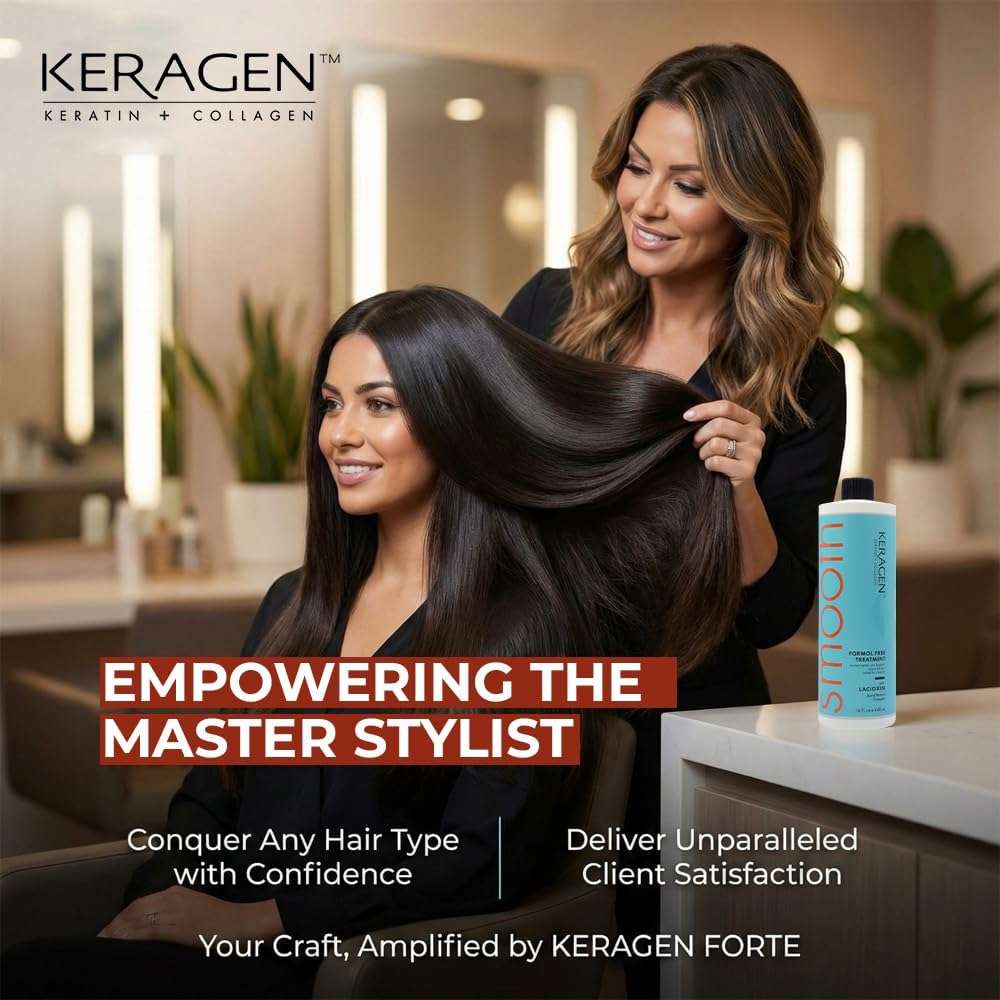 Keragen Brazilian Keratin Smoothing Treatment | Formaldehyde-Free Blowout for Frizzy, Dry, or Damaged Hair | Smooth, Silky Results | Fine to Medium Hair | 16 Oz - Image 4