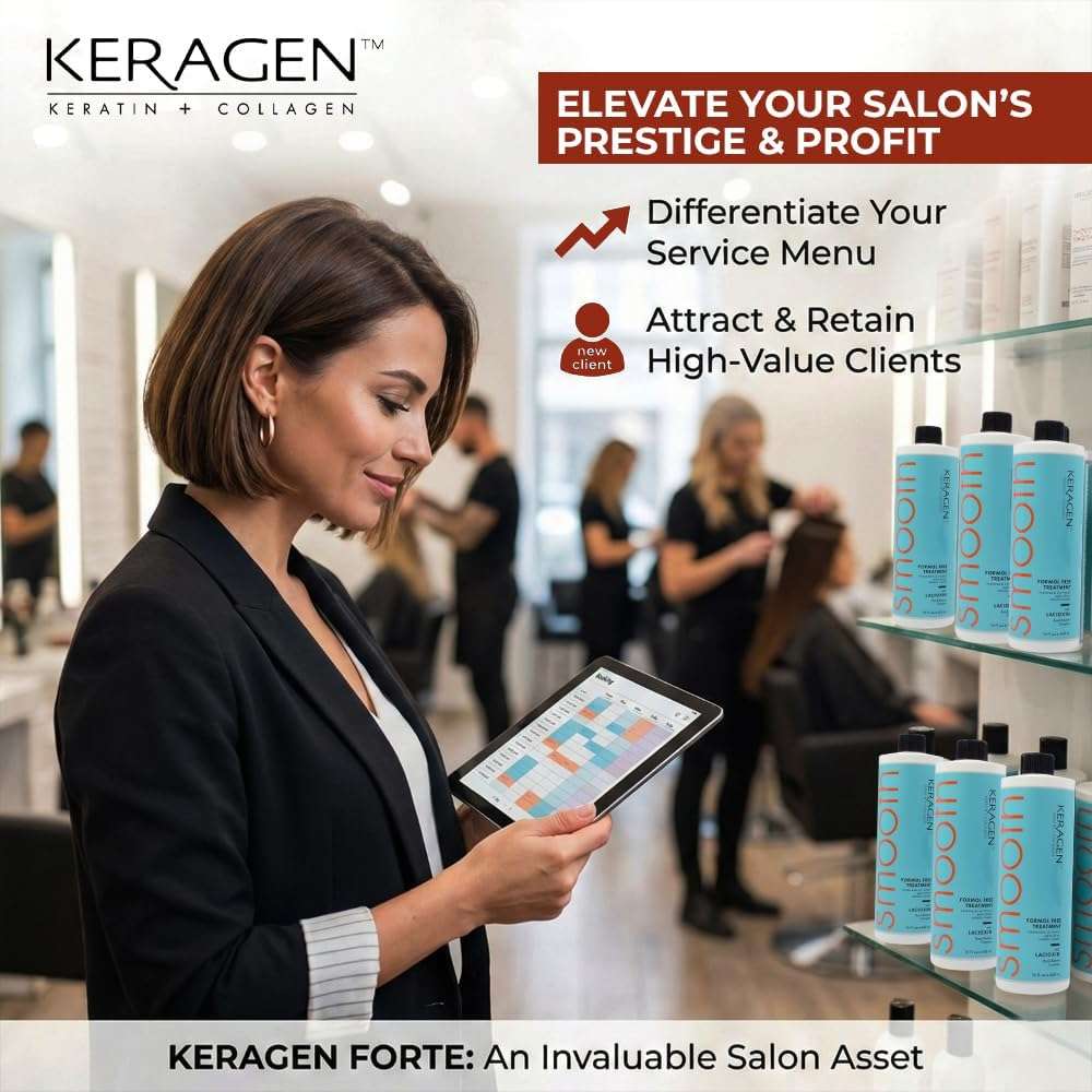 Keragen Brazilian Keratin Smoothing Treatment | Formaldehyde-Free Blowout for Frizzy, Dry, or Damaged Hair | Smooth, Silky Results | Fine to Medium Hair | 16 Oz - Image 5