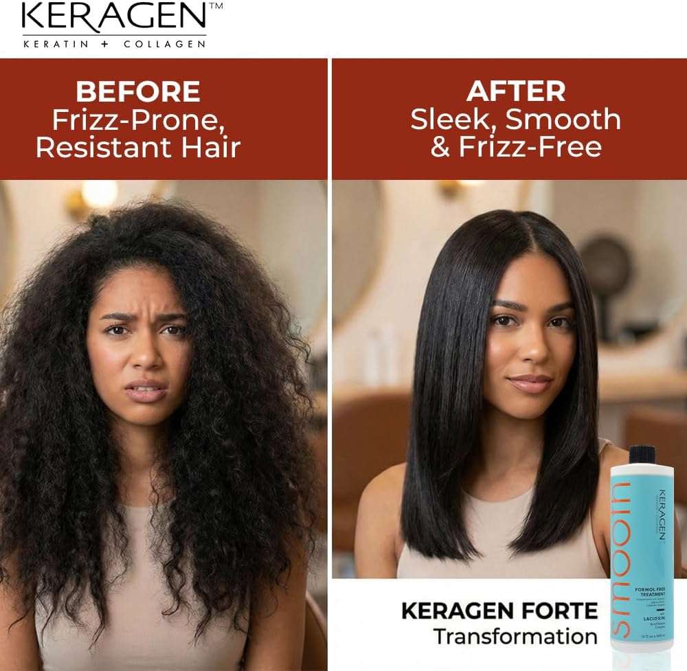 Keragen Brazilian Keratin Smoothing Treatment | Formaldehyde-Free Blowout for Frizzy, Dry, or Damaged Hair | Smooth, Silky Results | Fine to Medium Hair | 16 Oz - Image 7