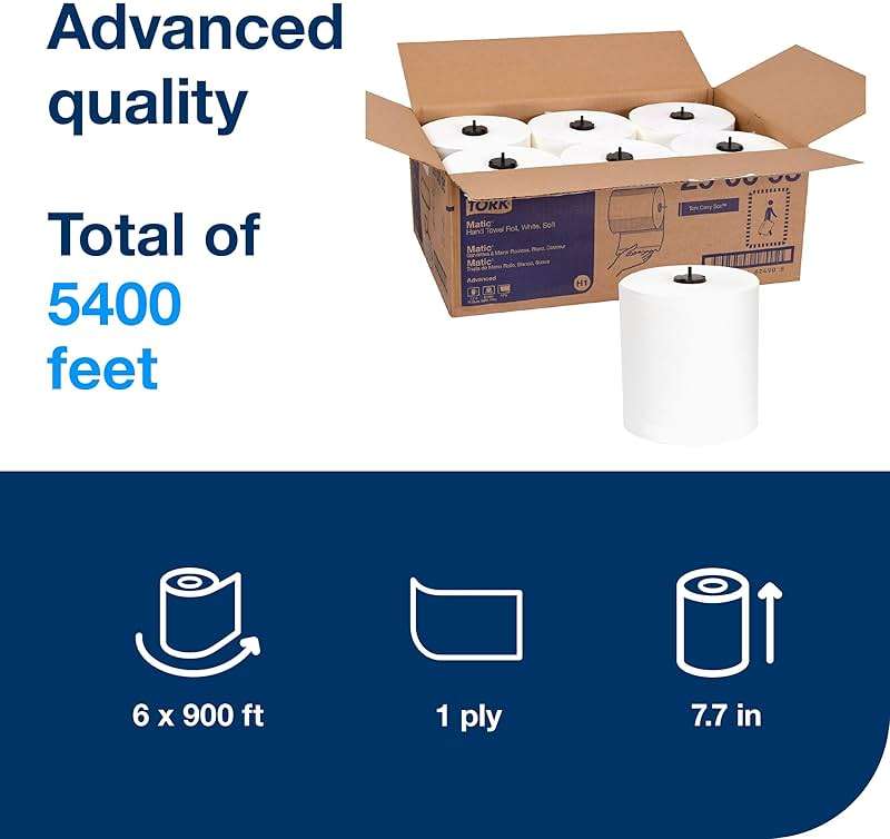 Tork Matic Soft Hand Towel Roll White H1, Advanced, High Absorbency, 6 Rolls x 900 ft, 290095 - Image 2