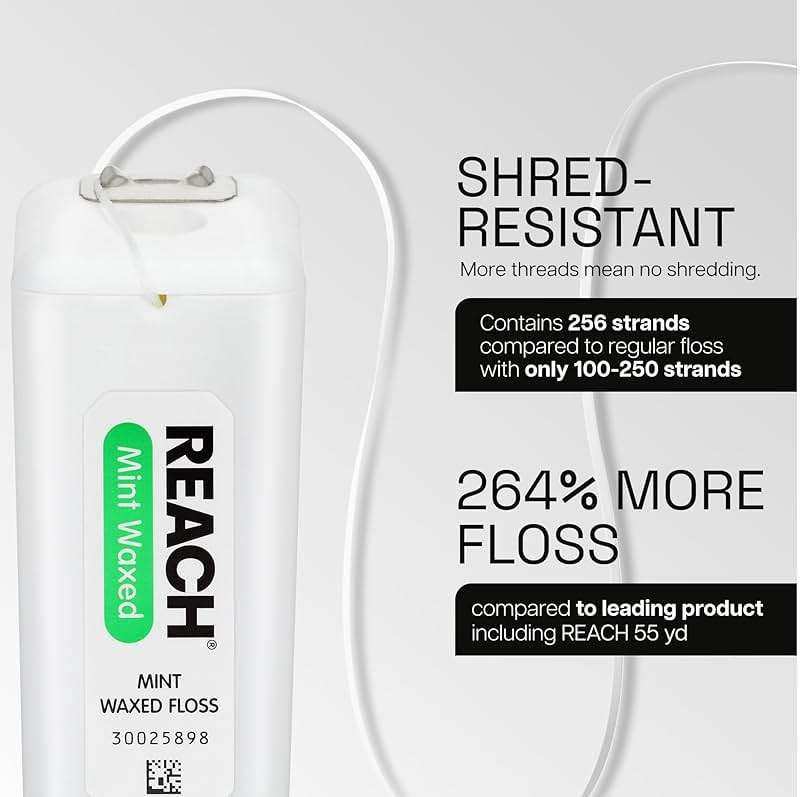 REACH Waxed Dental Floss, Mint, Plaque Remover for Teeth, Shred Resistant, Floss Slides Smoothly, Easy to Use, Waxed, Deep Cleaning Teeth, Oral Care, PFAS Free, for Adults & Kids, 1 Pack, 200 yd - Image 3