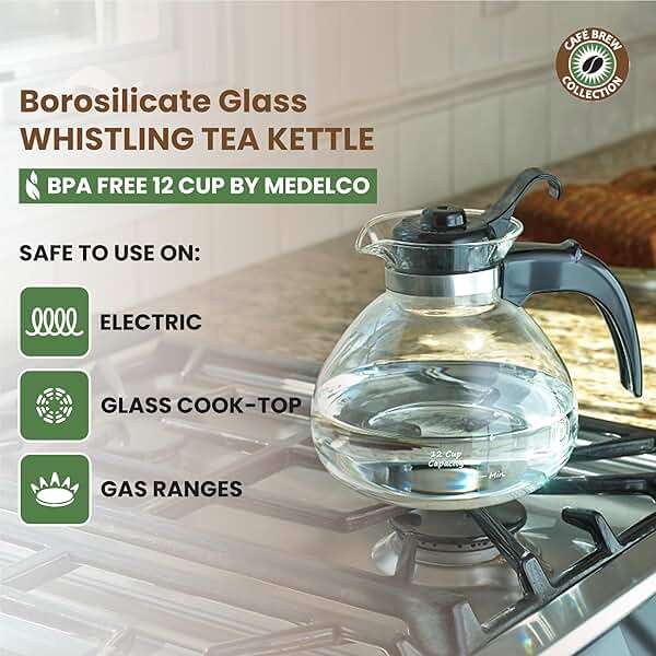 Borosilicate Glass Stove Top Whistling Tea Kettle - 12 Cup/48oz Capacity - BPA-Free - German Made Glass Kettle for Gas, Electric, and Glass Ranges - Image 3