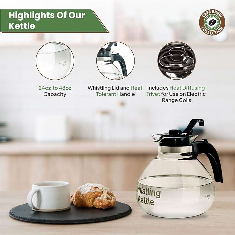Borosilicate Glass Stove Top Whistling Tea Kettle - 12 Cup/48oz Capacity - BPA-Free - German Made Glass Kettle for Gas, Electric, and Glass Ranges - Image 8