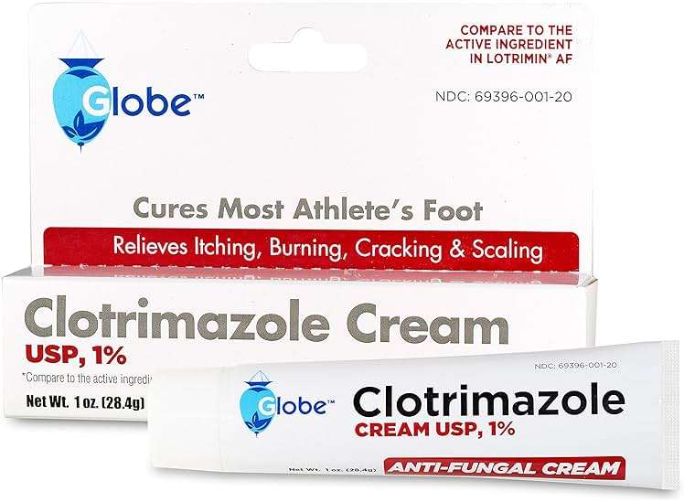 Globe Clotrimazole Antifungal Cream 1% USP (1 oz), Anti Fungal Treatment, Relieves Itching, Burning, Cracking and Scaling Associated Athletes Foot, Jock Itch, Ringworm and More - Image 1