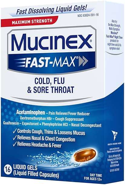 Mucinex Fast-Max Maximum Strength Cold, Flu & Sore Throat, Multi-Symptom Relief, Pain Reliever, Fever Reducer, Cough Suppressant, Expectorant, Nasal Decongestant, 16 Liquid Gels - Image 11
