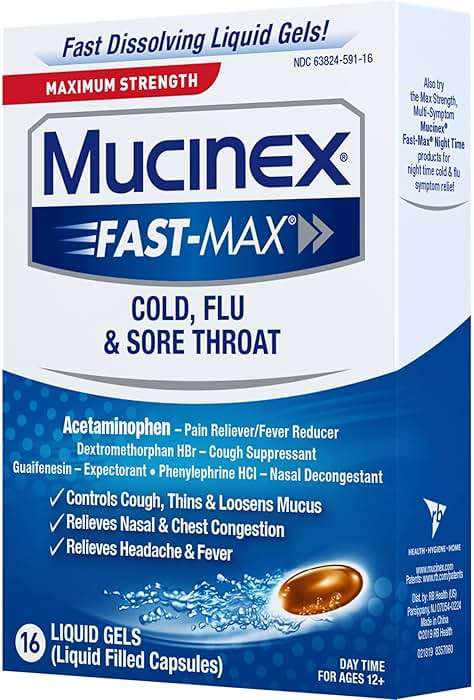 Mucinex Fast-Max Maximum Strength Cold, Flu & Sore Throat, Multi-Symptom Relief, Pain Reliever, Fever Reducer, Cough Suppressant, Expectorant, Nasal Decongestant, 16 Liquid Gels - Image 16