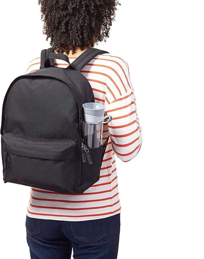 Amazon Basics Backpack for School, Travel, Study with Padded Adjustable Shoulder Straps, Spacious Compartment, Water Bottle Pockets, Durable Classic Design, Black - Image 2