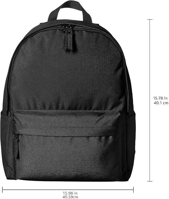 Amazon Basics Backpack for School, Travel, Study with Padded Adjustable Shoulder Straps, Spacious Compartment, Water Bottle Pockets, Durable Classic Design, Black - Image 3