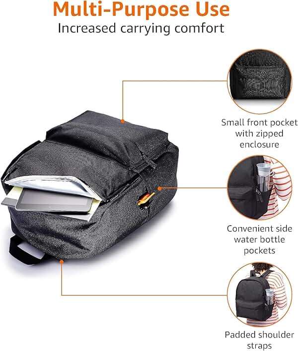 Amazon Basics Backpack for School, Travel, Study with Padded Adjustable Shoulder Straps, Spacious Compartment, Water Bottle Pockets, Durable Classic Design, Black - Image 5