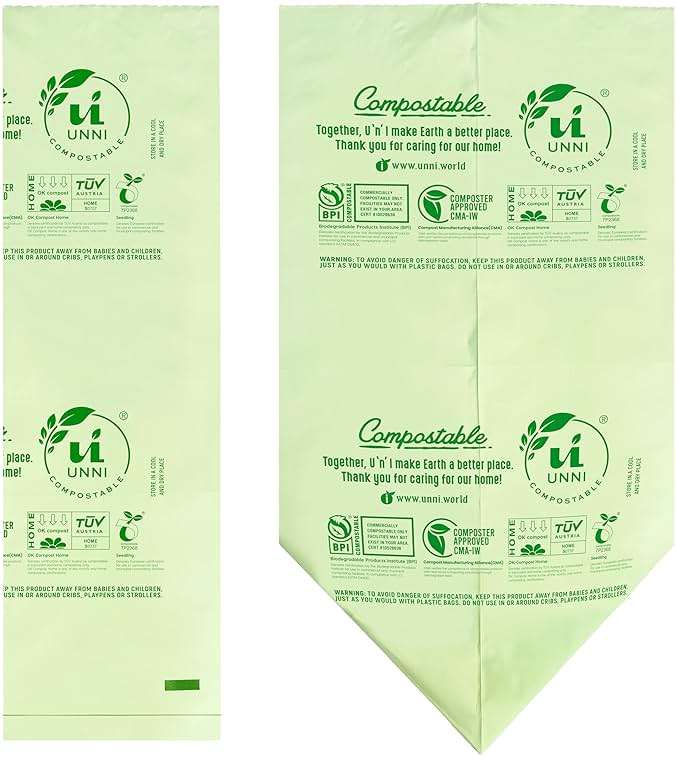 UNNI Compostable Trash Bags, 13 Gallon / 49.2 Liter, 50 Count, Extra Thick 0.9 Mil Tall Kitchen Food Scrap Bin Liners, Certified by BPI, CMA & OK compost HOME, Meets the ASTM D6400 Standard - Image 3