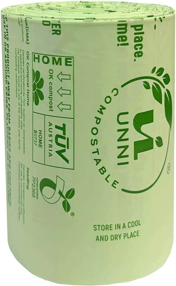 UNNI Compostable Trash Bags, 13 Gallon / 49.2 Liter, 50 Count, Extra Thick 0.9 Mil Tall Kitchen Food Scrap Bin Liners, Certified by BPI, CMA & OK compost HOME, Meets the ASTM D6400 Standard - Image 5