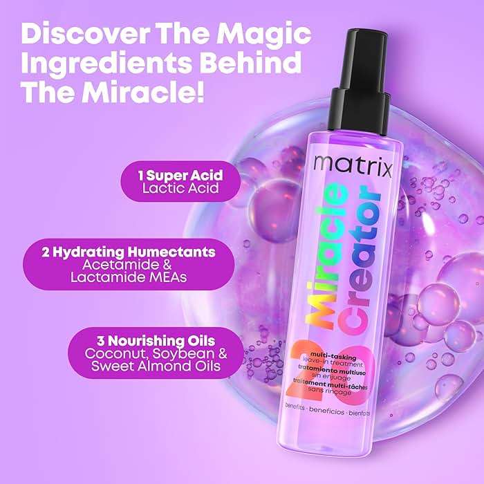 Matrix Miracle Creator Leave-In Conditioner Spray - Heat Protectant, Anti-Frizz, Moisturizing & Detangling, Adds Shine, Primes For Styling, For Damaged & All Hair Types, Sulfate Free, 6.8 Fl Oz - Image 5