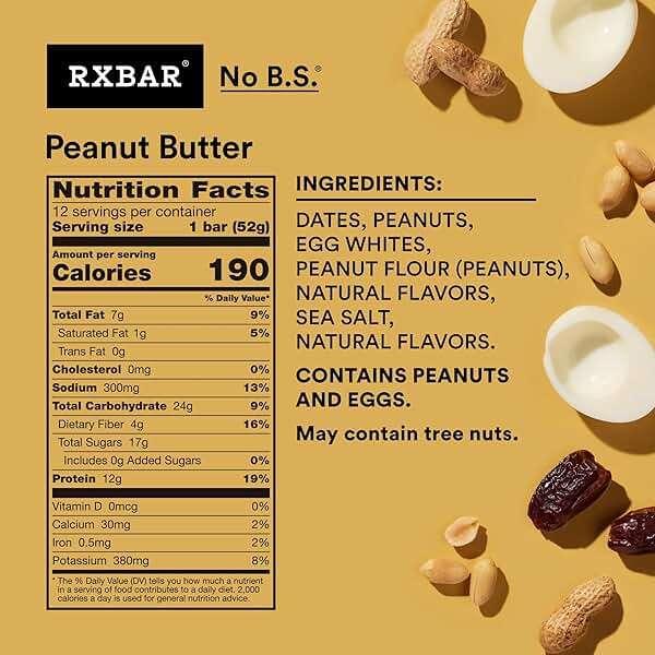 RXBAR Protein Bars, 12g Protein, Gluten Free Snacks, Snack Bars, Peanut Butter, 22oz Box (12 Count) - Image 2