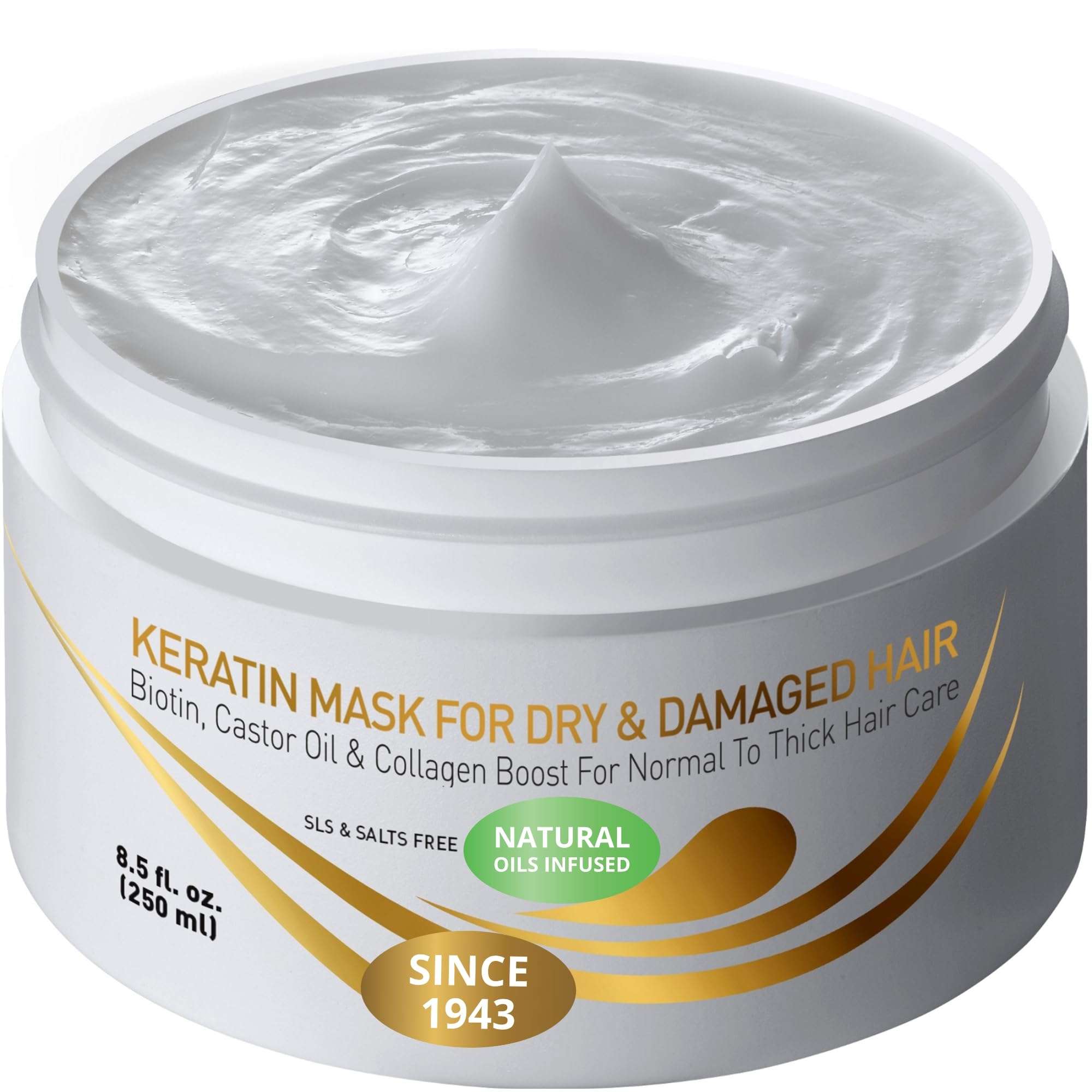 VITAMINS hair cosmetics Keratin Hair Mask Deep Conditioner for Dry Damaged Hair - Biotin, Collagen & Castor Oil Deep Conditioning, Repairs Split Ends & Restores Shine - For Thick Locks - Image 1