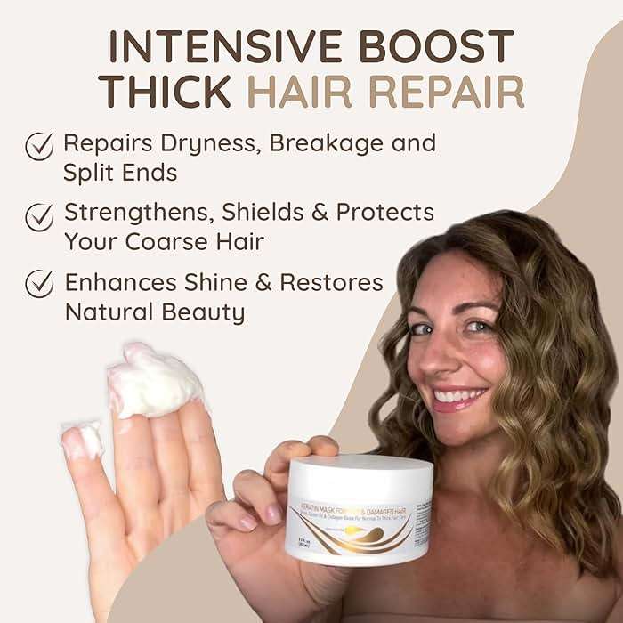 VITAMINS hair cosmetics Keratin Hair Mask Deep Conditioner for Dry Damaged Hair - Biotin, Collagen & Castor Oil Deep Conditioning, Repairs Split Ends & Restores Shine - For Thick Locks - Image 4