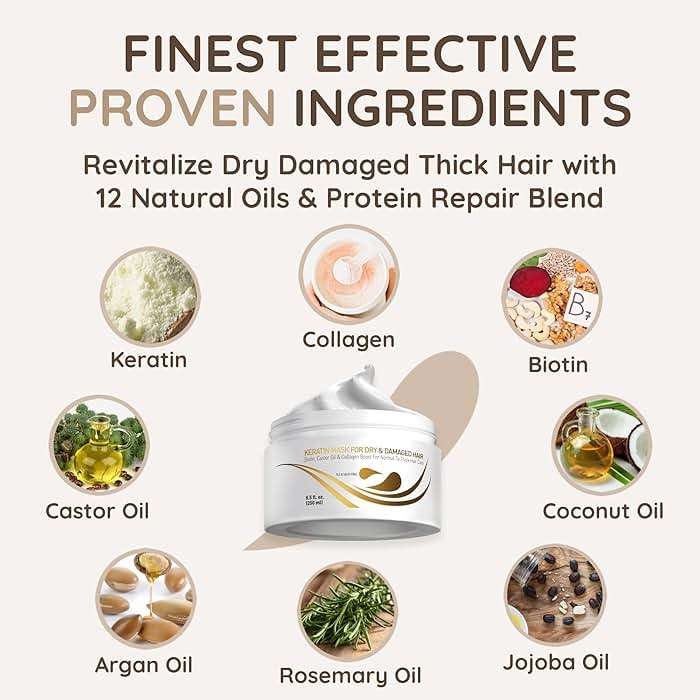 VITAMINS hair cosmetics Keratin Hair Mask Deep Conditioner for Dry Damaged Hair - Biotin, Collagen & Castor Oil Deep Conditioning, Repairs Split Ends & Restores Shine - For Thick Locks - Image 5