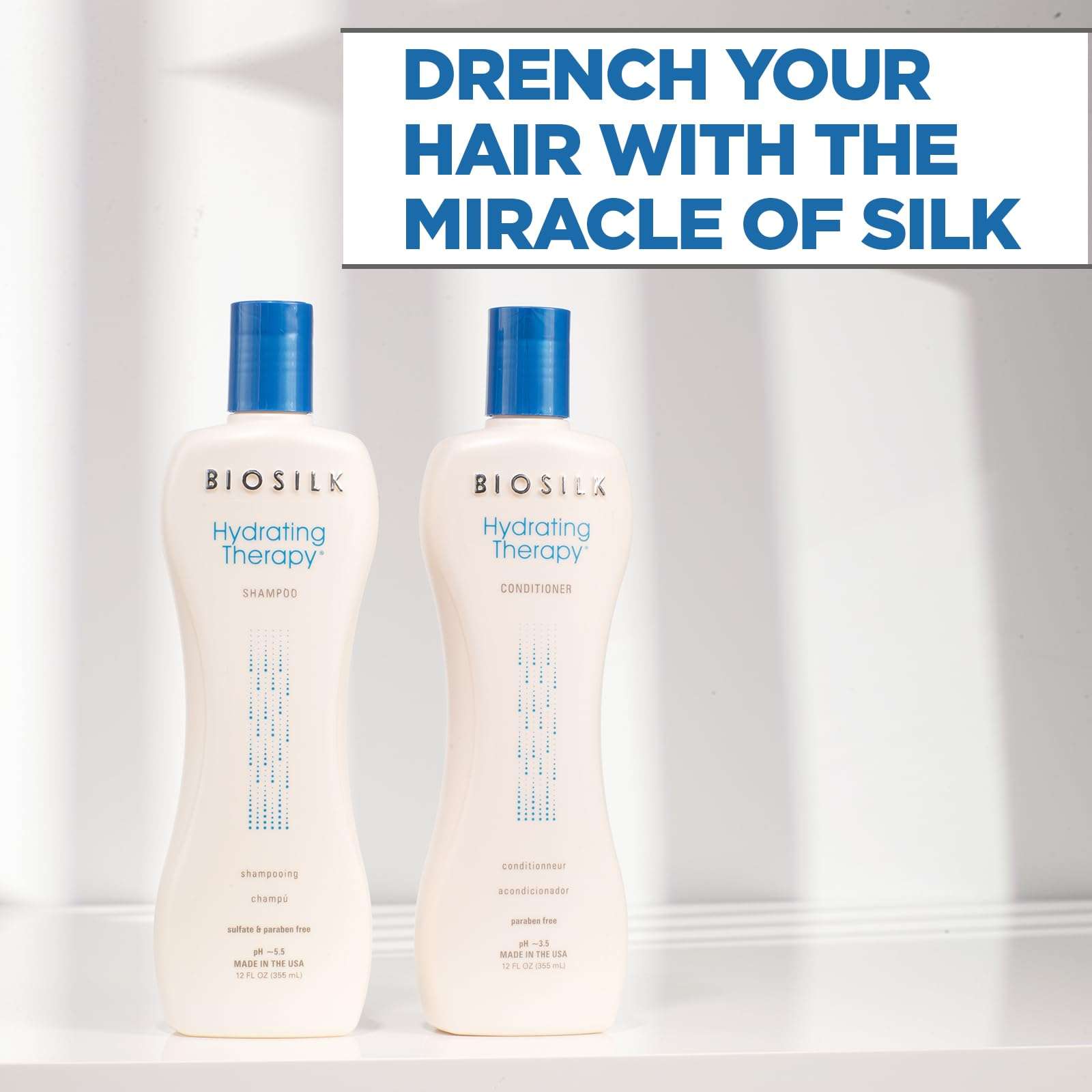 BioSilk Hydrating Therapy Shampoo & Conditioner, Replenishes Hair Moisture & Coarse Hair, Sulfate, Paraben, & Cruelty-Free, 12 Oz (2 Count) - Image 3