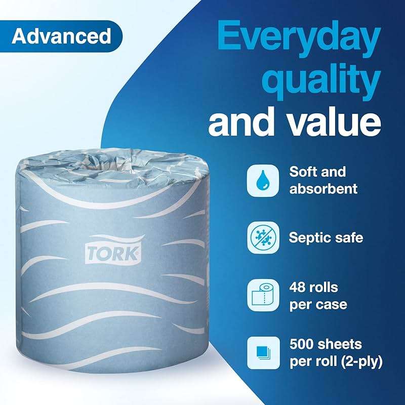 Tork Bath Tissue Roll Advanced 2-ply, Biodegradable 4x3.75", 500 sheets/roll, 48 rolls/case, TM6130S - Image 4