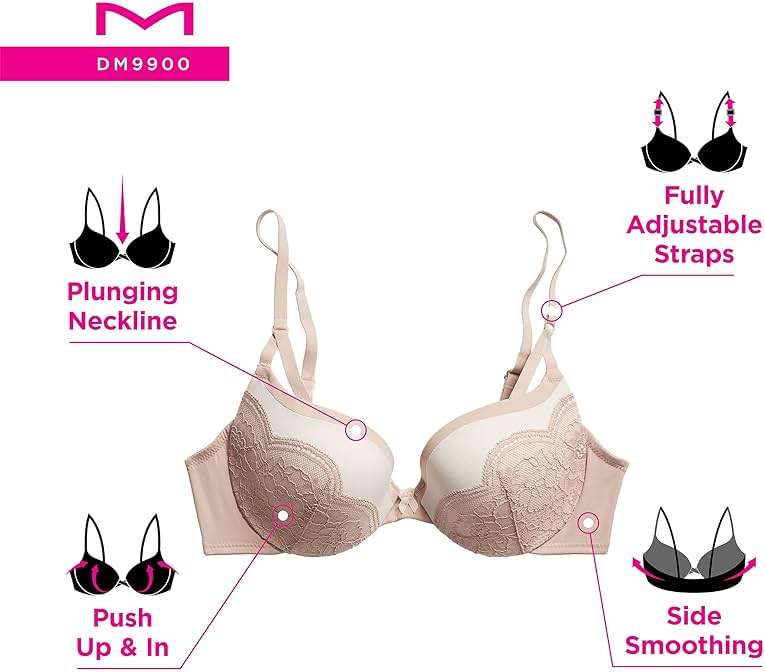 Maidenform Women's Push-Up Bra, Love The Lift Lace Demi Push-Up Bras for Women, Smoothing, Underwire, Convertible Straps - Image 4