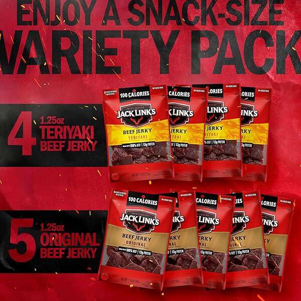 Jack Link's Beef Jerky Variety Pack - Original and Teriyaki - (9 Pack) 1.25 oz Bag - Ready to Eat Protein Snacks - 13g Protein per Serving - Made with 100% Real Beef - Image 6
