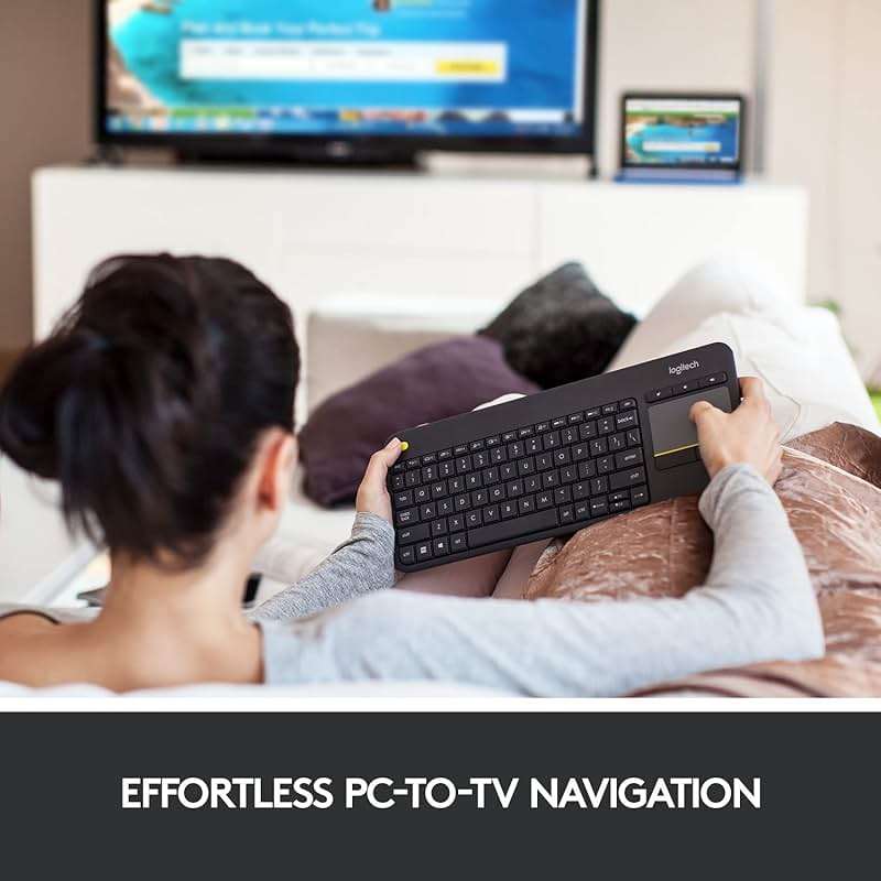 Logitech K400 Plus Wireless Touch TV Keyboard with Easy Media Control and Built-in Touchpad, HTPC Keyboard for PC-Connected TV, Windows, Android, ChromeOS, Laptop, Tablet - Black - Image 3