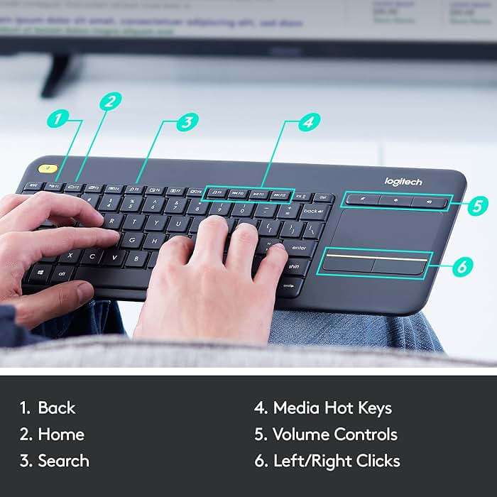 Logitech K400 Plus Wireless Touch TV Keyboard with Easy Media Control and Built-in Touchpad, HTPC Keyboard for PC-Connected TV, Windows, Android, ChromeOS, Laptop, Tablet - Black - Image 8