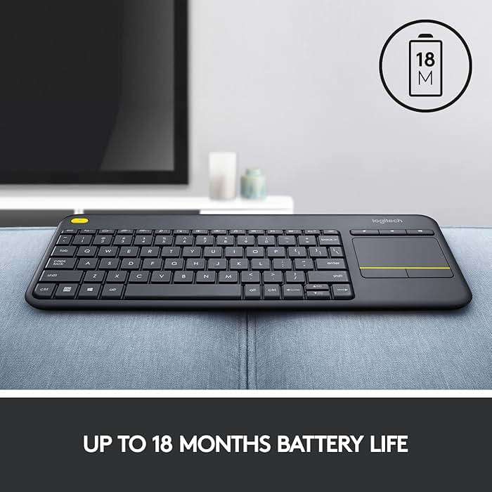 Logitech K400 Plus Wireless Touch TV Keyboard with Easy Media Control and Built-in Touchpad, HTPC Keyboard for PC-Connected TV, Windows, Android, ChromeOS, Laptop, Tablet - Black - Image 9