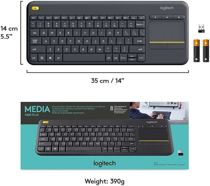 Logitech K400 Plus Wireless Touch TV Keyboard with Easy Media Control and Built-in Touchpad, HTPC Keyboard for PC-Connected TV, Windows, Android, ChromeOS, Laptop, Tablet - Black - Image 10