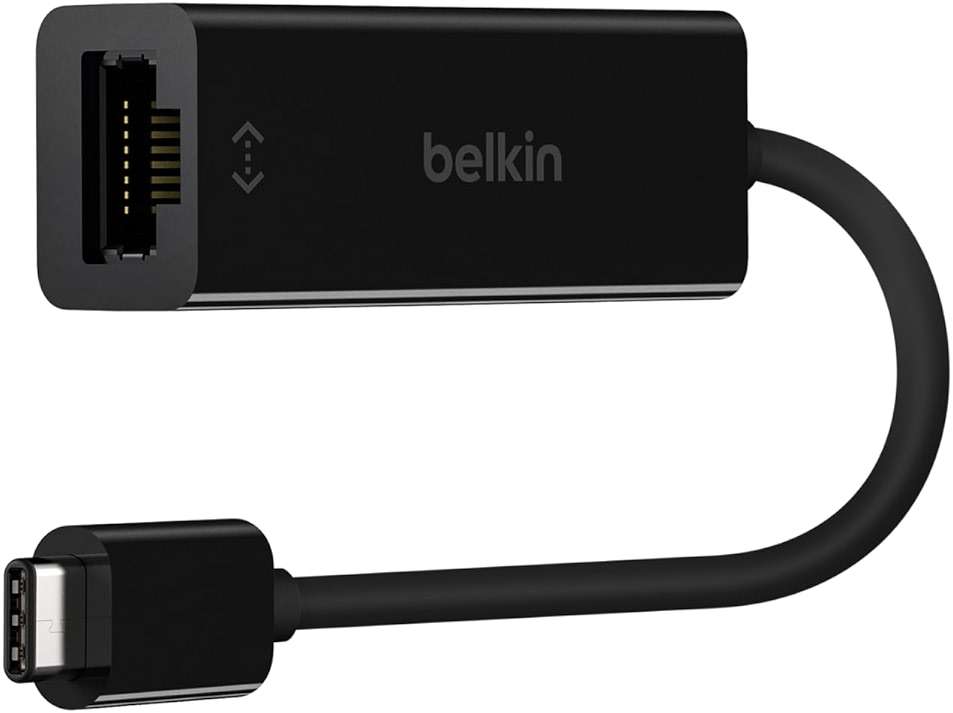 Belkin USB-C to Ethernet Adapter, Gigabit Ethernet Port Compatible w/ USB-C Devices, USB-C to Ethernet Cable for MacBook Pro & Dell XPS 13” Laptops, Ethernet USB-C Hub, Ethernet USB-C Adapter - Black - Image 1