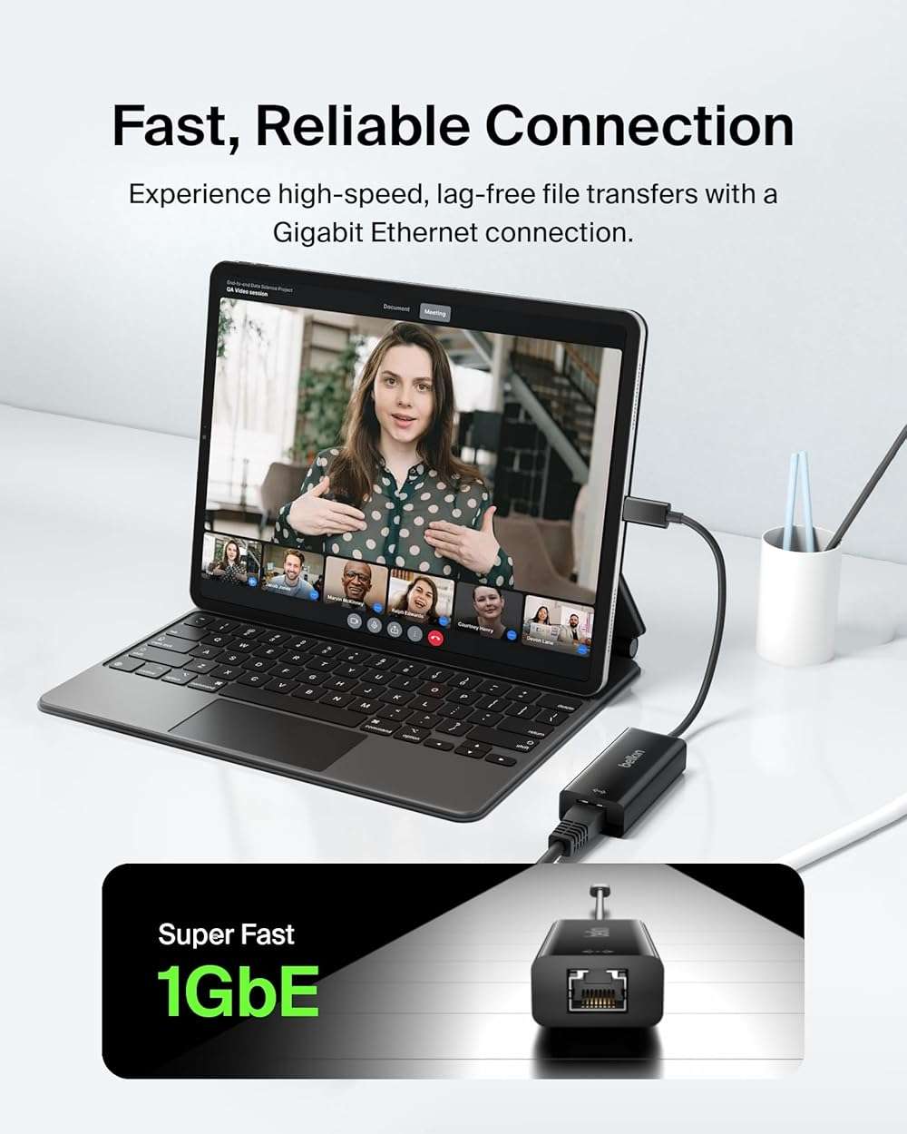Belkin USB-C to Ethernet Adapter, Gigabit Ethernet Port Compatible w/ USB-C Devices, USB-C to Ethernet Cable for MacBook Pro & Dell XPS 13” Laptops, Ethernet USB-C Hub, Ethernet USB-C Adapter - Black - Image 3