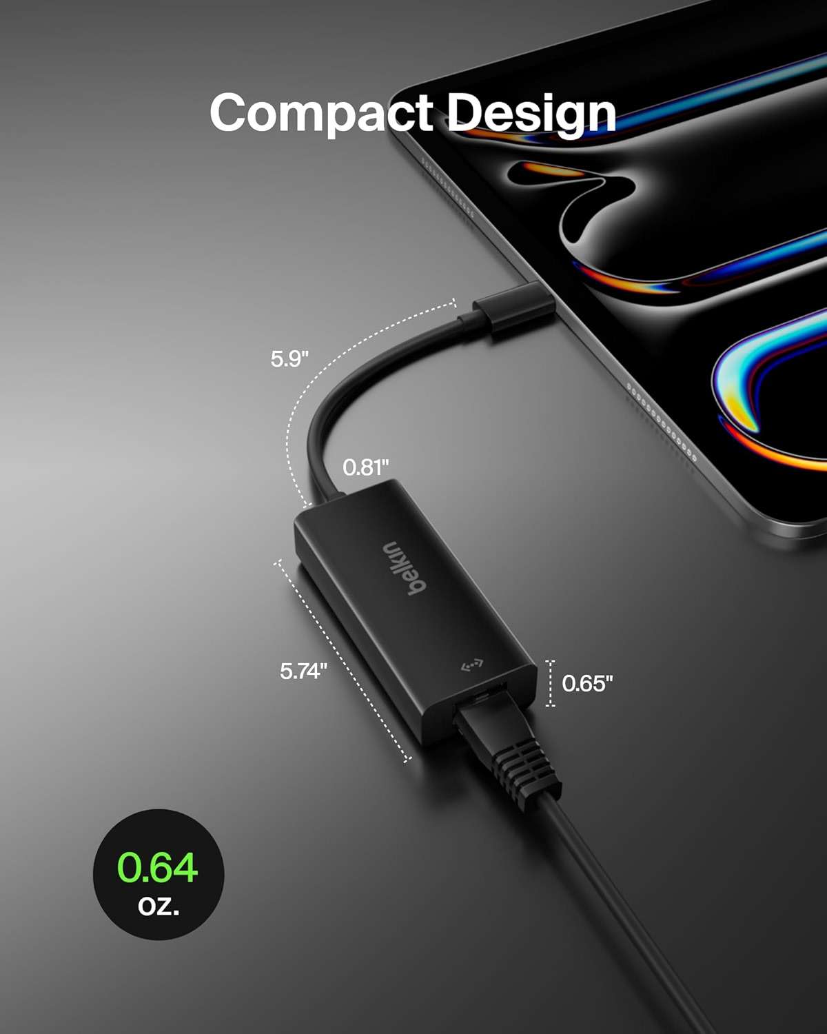 Belkin USB-C to Ethernet Adapter, Gigabit Ethernet Port Compatible w/ USB-C Devices, USB-C to Ethernet Cable for MacBook Pro & Dell XPS 13” Laptops, Ethernet USB-C Hub, Ethernet USB-C Adapter - Black - Image 5