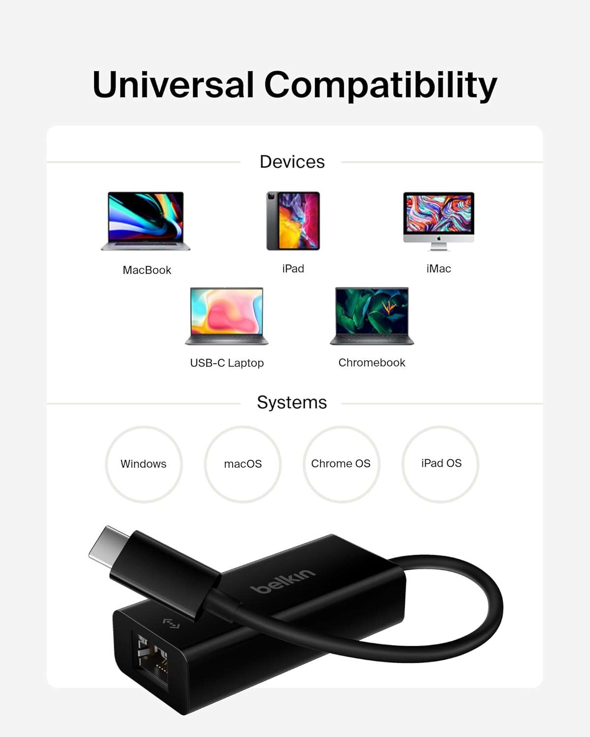 Belkin USB-C to Ethernet Adapter, Gigabit Ethernet Port Compatible w/ USB-C Devices, USB-C to Ethernet Cable for MacBook Pro & Dell XPS 13” Laptops, Ethernet USB-C Hub, Ethernet USB-C Adapter - Black - Image 6