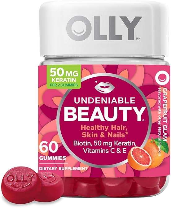 OLLY Hair Skin and Nails Gummies - Undeniable Beauty with Biotin 2500mcg Per 2 Gummies, Keratin & Vitamin C - Supports Healthy Hair, Skin, & Nails - Grapefruit Flavor - 60 Count - Image 1