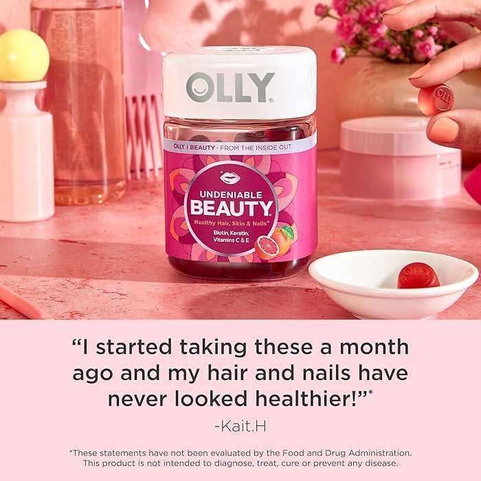 OLLY Hair Skin and Nails Gummies - Undeniable Beauty with Biotin 2500mcg Per 2 Gummies, Keratin & Vitamin C - Supports Healthy Hair, Skin, & Nails - Grapefruit Flavor - 60 Count - Image 6