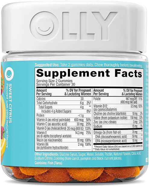 OLLY Prenatal Multivitamin Gummy, Daily Multi Blend for Mommy & Baby, Folic Acid, Omega 3 DHA, Vitamins A & D, Sweet Citrus Flavored, 30 Day Supply - 60 Count - Image 9