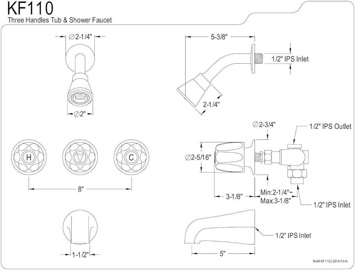 Kingston Brass Elements of Design EF110 Saloon 3-Handle Tub & Shower Faucet, 5", Polished Chrome - Image 5