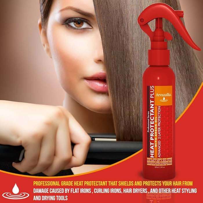 Arvazallia Heat Protectant Spray with Argan Oil - Professional Grade Thermal Protector, Leave-in Conditioner, Anti-frizz, and Shine Spray - Image 3