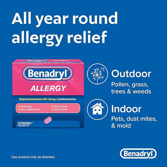 Benadryl Allergy Relief Medicine, 60 Single Use Packets of 2 Tablets - Image 2