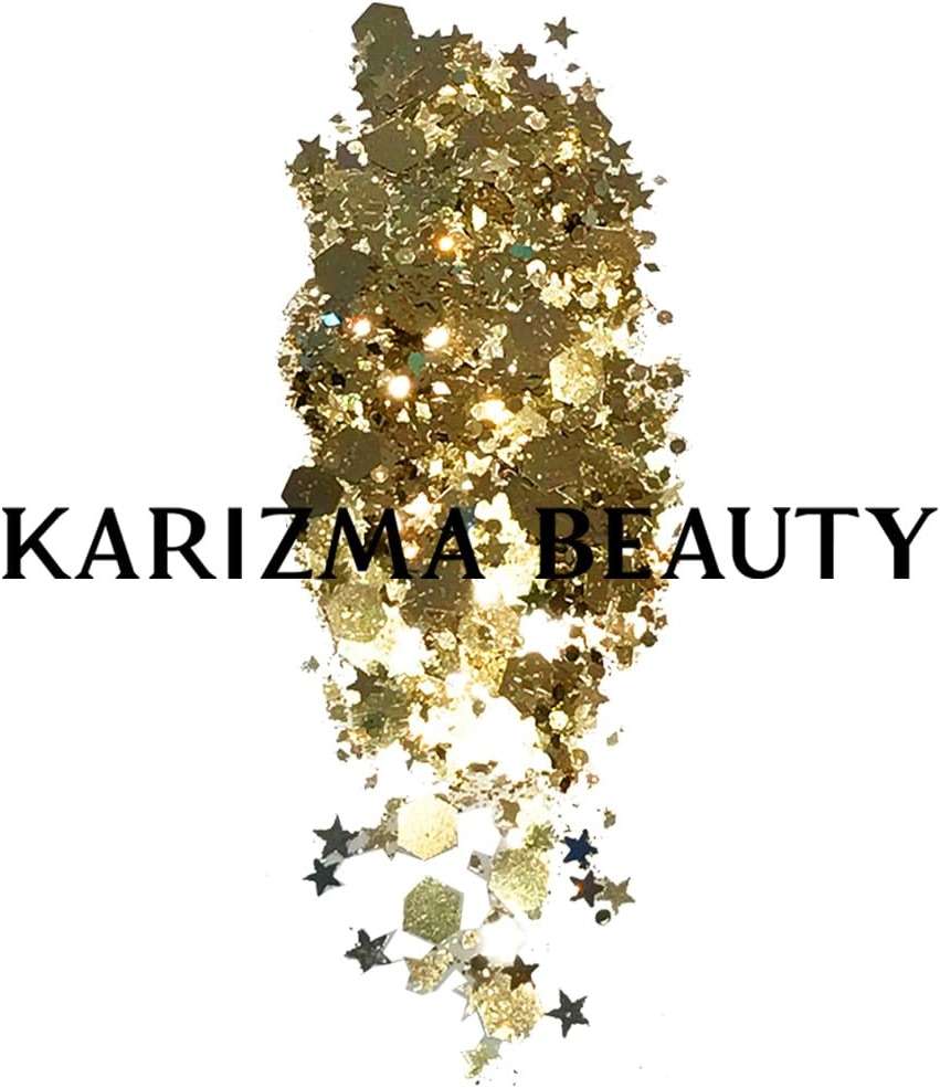 KARIZMA 24K Gold Glitter. 10g Chunky Face, Hair, Eye and Body for Women. Rave Festival Accessories, Cosmetic Makeup. Loose Set - Image 4