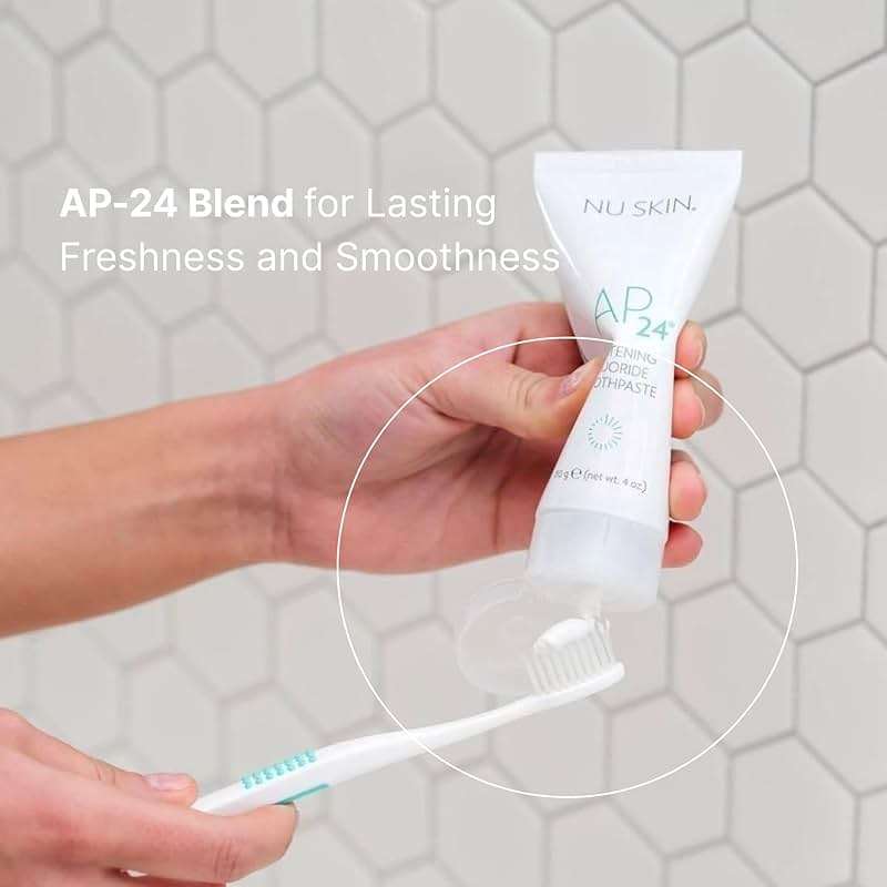 Nu Skin AP 24 Whitening Fluoride Toothpaste | AP 24 Blend | Vanilla Mint Flavor | Brightens Teeth | Removes Surface Stains | Prevents Dental Cavities & Plaque | Enamel-Safe | 4 oz | 1 Pack - Image 6